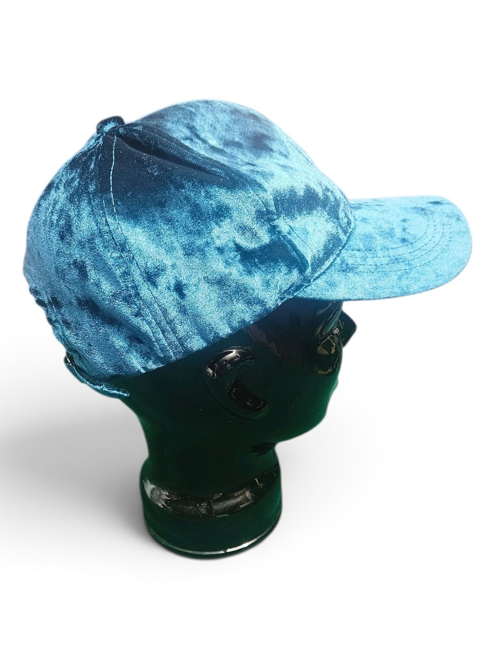 Teal Blue Crushed Velvet Baseball Cap Adjustable Strapback Y2K Retro